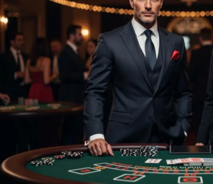 Profesjonalni krupierzy prowadzący mobilny stół do blackjacka na evencie firmowym