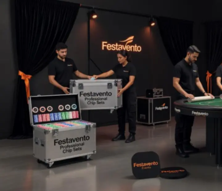 Mobilny setup pokerowy NAXSOL ENTERPRISES LTD z profesjonalnym stołem i dekoracjami