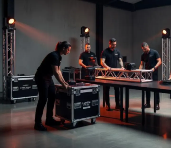 Zespół NAXSOL ENTERPRISES LTD przygotowujący stoły i scenografię przed rozpoczęciem wydarzenia.